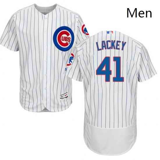 Mens Majestic Chicago Cubs 41 John Lackey White Home Flex Base Authentic Collection MLB Jersey